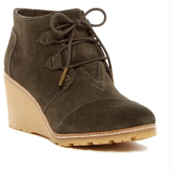 Toms Shoes - TOMS Desert Green Suede Wedge Booties Size 9